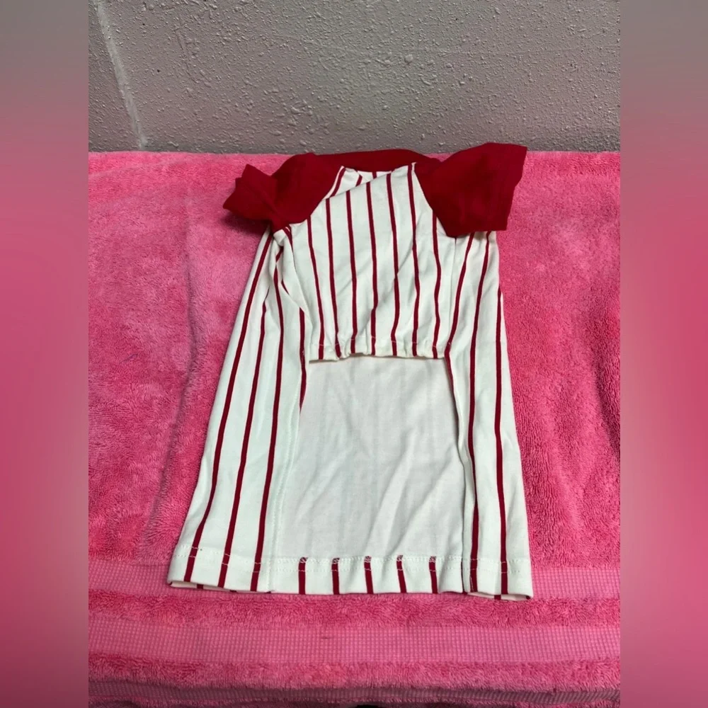 Red and White Baseball Striped Dog Shirt